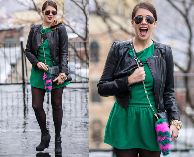 green dress winter outfit