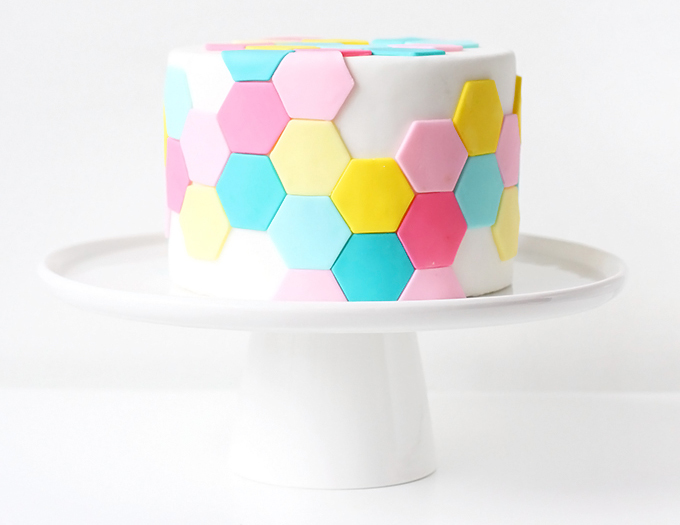 Hexagon Bottom with 3D Fondant Triangles - Charity Fent Cake Design