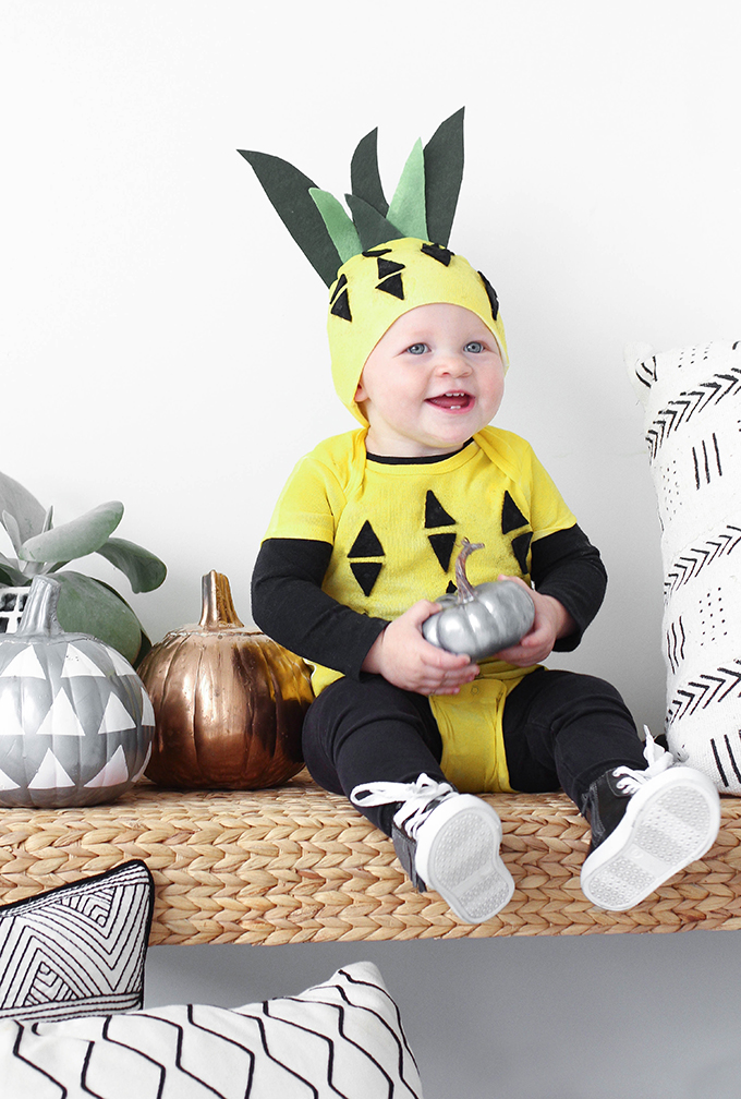 DIY Halloween kid’s pineapple costume.