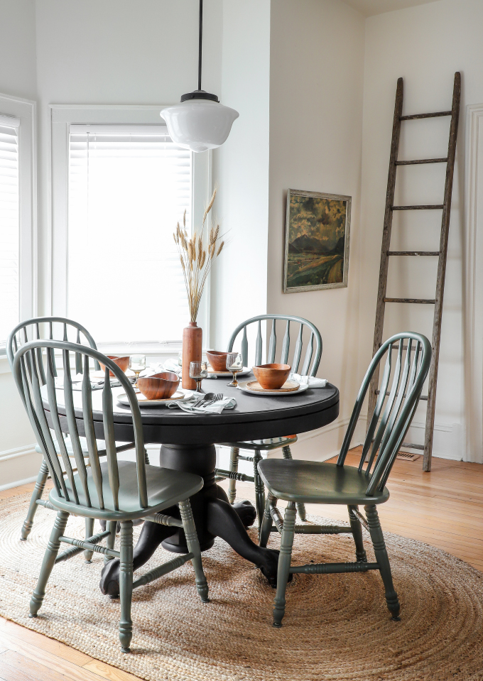 My Diy Thrifted Dining Table Chairs, Spray Painting Dining Room Chairs Black