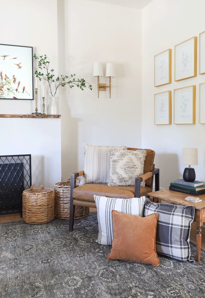 fall pillows in a barn house living room filled with home decor from I Spy DIY