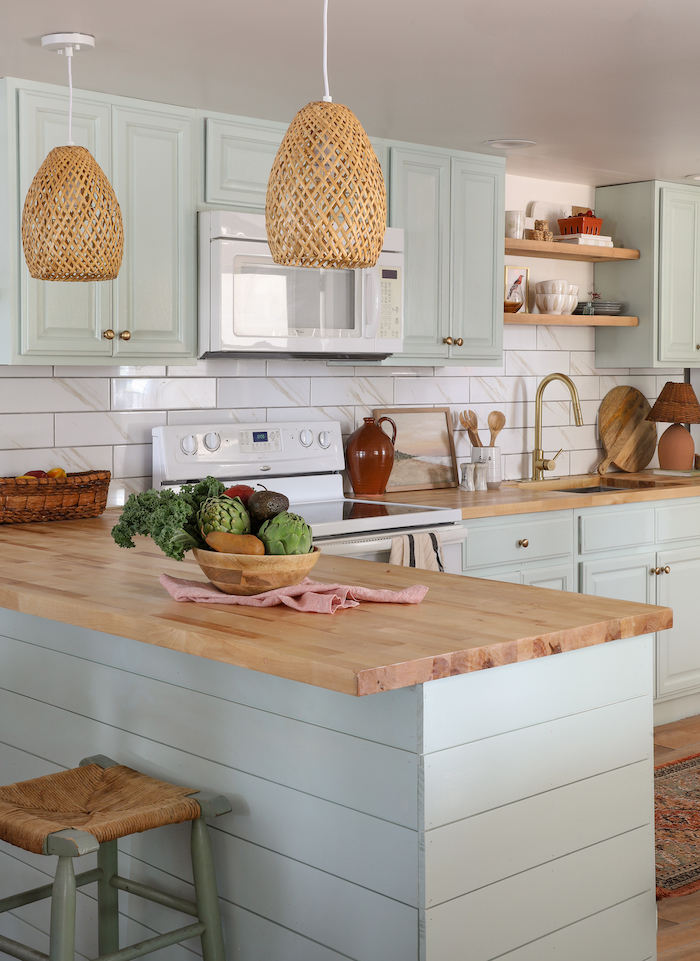 White and Aqua Kitchen  Diy kitchen renovation, Cottages and bungalows,  Beach house kitchens